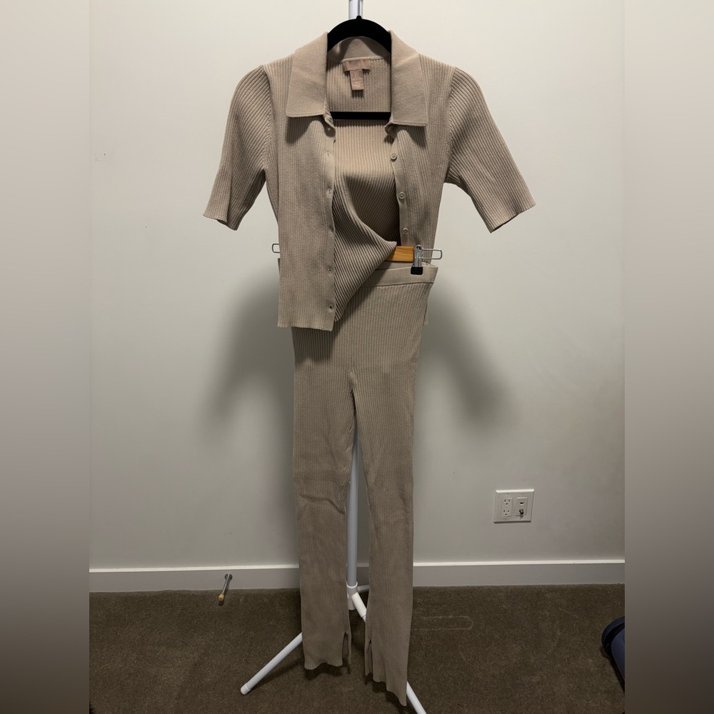 Women's Polo and Pants Ribbed Set in Sage